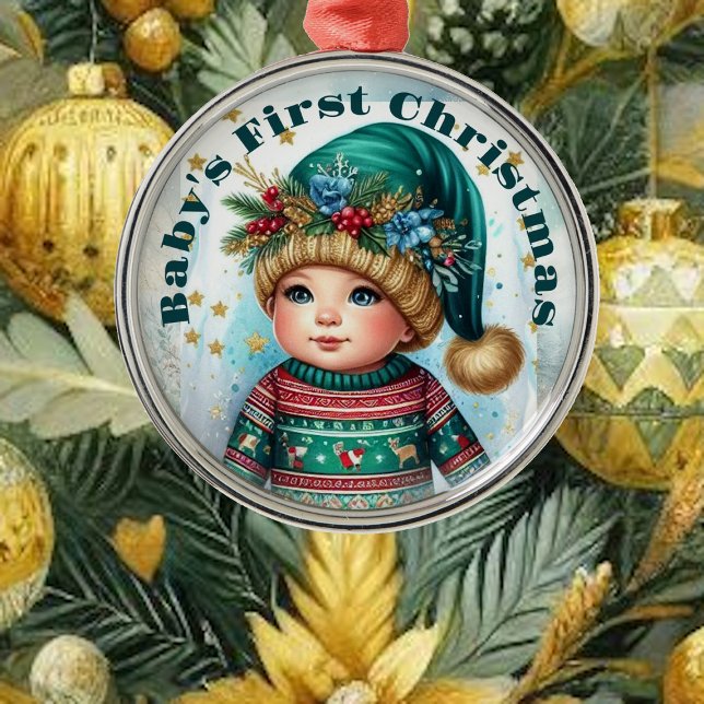 Ornamento De Metal Lembranças do primeiro Natal do bebê (Keepsake Baby's First Christmas Photo Kid Memories Metal Ornament)
