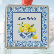 Lemon Mediterrâneo Buon Natale Azulejo Azul Toile