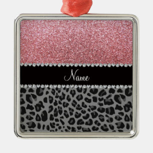 Ornamento De Metal Leopardo negro de brilho rosa pastel