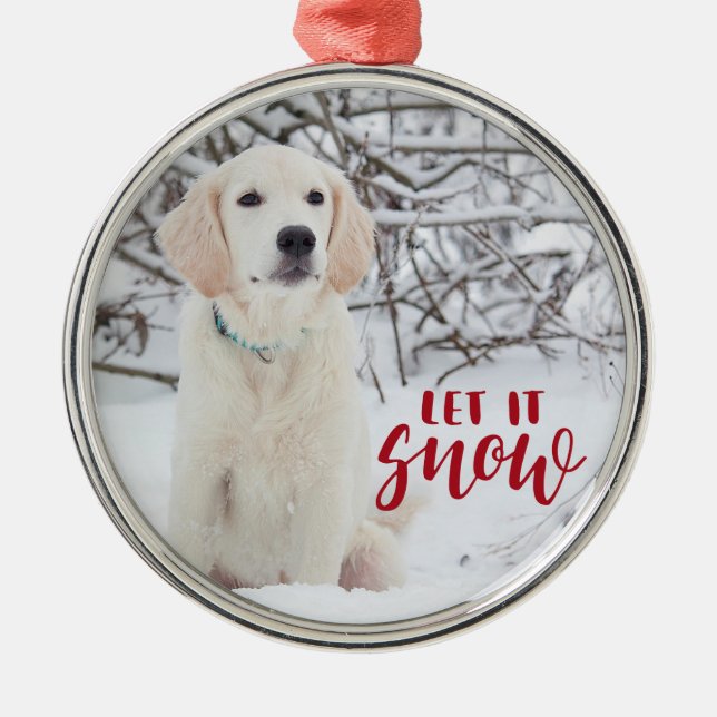 Ornamento De Metal Let it Snow Red Handwritten Overlay Photo (Frente)