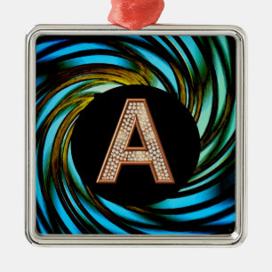 Ornamento De Metal Letra Bling Dourada A espiral Teal