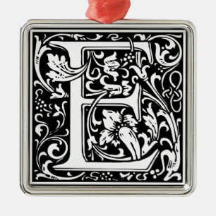 Ornamento De Metal Letra E Monograma Medieval Arte Nova