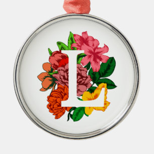 Ornamento De Metal Letra maiúscula L monograma floral
