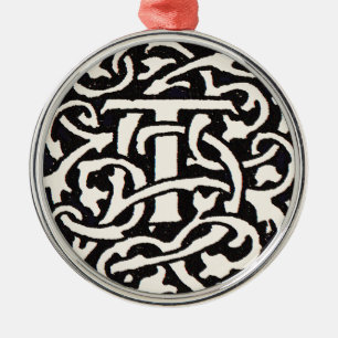 Ornamento De Metal Letra T Art Nouveau Monograma Vintage
