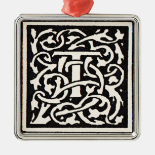 Ornamento De Metal Letra T Art Nouveau Monograma Vintage