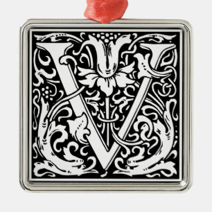 Ornamento De Metal Letra V Monograma Medieval Vintage inicial