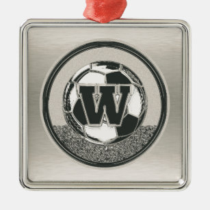 Ornamento De Metal Letra W do monograma do futebol do medalhista de