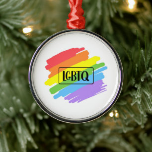 Ornamento De Metal LGBTQ Brushstrokes Arco-Íris
