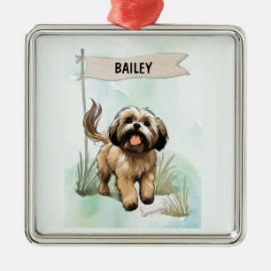 Ornamento De Metal Lhasa Apso Aquarela Cachorro Personalizado