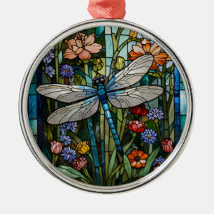 Ornamento De Metal Libélula boho floral botânico vidro manchado