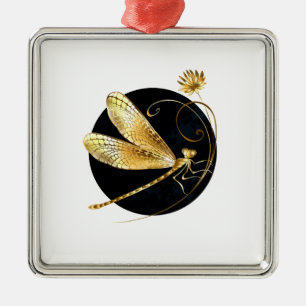 Ornamento De Metal libélula ouro em círculo preto