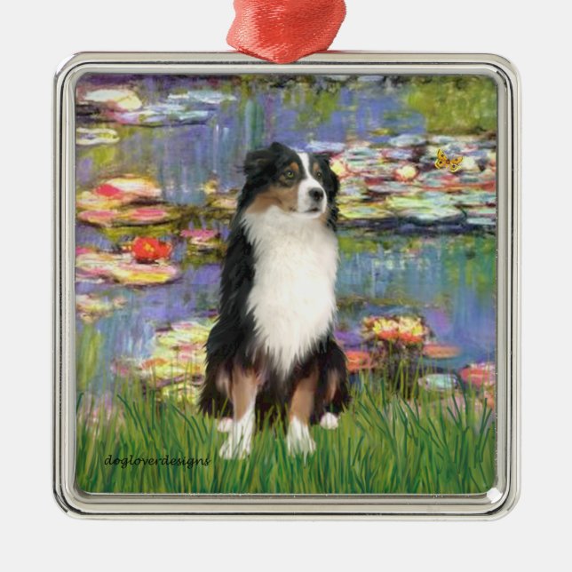 Ornamento De Metal Lilies 2 - Tri Australian Shepherd (Frente)