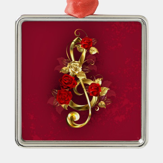 Ornamento De Metal Limpeza de ouro com Flores Rosa (Frente)