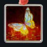 Ornamento De Metal Linda Fantasy Butterfly Fireworks Collage<br><div class="desc">Linda Borboleta Fantasia Colagem Uma borboleta fantástica colorida em amarelo,  lavanda e azul-gelo,  explodindo com estrelas de flocos de neve em ouro e trilhas claras em uma laranja queimada escura e fundo de marrom. Projetado por Designs de Lark</div>