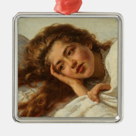 Ornamento De Metal Linda garota deitada na cama com cabelo vermelho