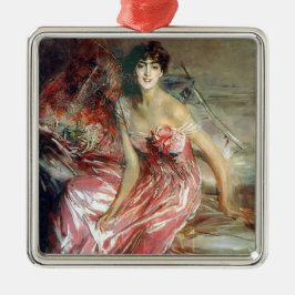 Ornamento De Metal Linda jovem mulher num vestido cor-de-rosa