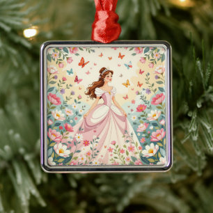 Ornamento De Metal Linda princesa com borboletas