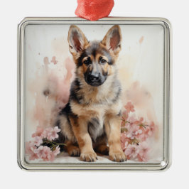 Ornamento De Metal LINDÍSSIMO CACHORRINHO PASTOR ALEMÃO EM Aquarela