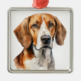 Ornamento De Metal LINDÍSSIMO CÃO FOXHOUND TRI COLOR Aquarela