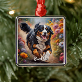 Ornamento De Metal Lindo Bernese Mountain Dog & Flores