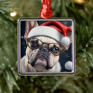 Ornamento De Metal Lindo design de Natal de Bulldog Francês de Papai