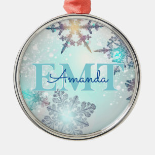 Ornamento De Metal Lindo nome personalizado de floco de neve azul gel