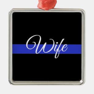 Ornamento De Metal Linha Azul Fino: Esposa da Polícia