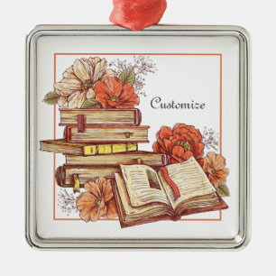 Ornamento De Metal Livros Personalizados E Flores