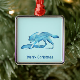 Ornamento De Metal Lobo Azul Na Neve