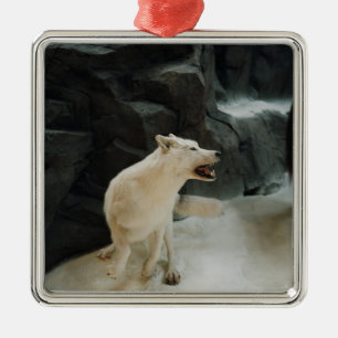 Ornamento De Metal Lobo Branco