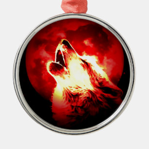 Ornamento De Metal Lobo, lua & céu vermelho