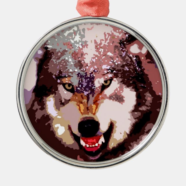 Ornamento De Metal Lobo na neve (Frente)