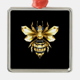 Ornamento De Metal Logotipo Faux Gold Foil Polygonal da Abelha em Pre