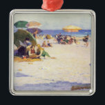 Ornamento De Metal Long Beach (Nova Iorque)<br><div class="desc">Este design apresenta uma pintura do pintor impressionista americano Edward Henry Potthast (1857-1927). Mostra uma cena perto do litoral em Long Beach, que é uma cidade oceânica no Condado de Nassau, Nova Iorque, EUA. Há famílias com crianças relaxando na praia. Muitas famílias estão relaxando sob guarda-chuvas para se sombrearem do...</div>