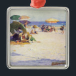 Ornamento De Metal Long Beach (Nova Iorque)<br><div class="desc">Este design apresenta uma pintura do pintor impressionista americano Edward Henry Potthast (1857-1927). Mostra uma cena perto do litoral em Long Beach, que é uma cidade oceânica no Condado de Nassau, Nova Iorque, EUA. Há famílias com crianças relaxando na praia. Muitas famílias estão relaxando sob guarda-chuvas para se sombrearem do...</div>
