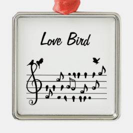 Ornamento De Metal Love Bird, pássaros cantores sentados entre notas