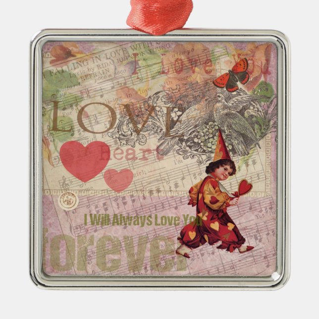 Ornamento De Metal Love Heart Sweetheart Namorados Cherub (Frente)