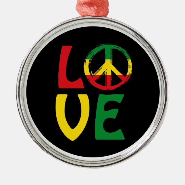 Ornamento De Metal LOVE Reggae com símbolo de paz (Frente)
