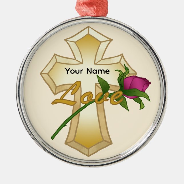 Ornamento De Metal Love Rosa Christian Cross (Frente)