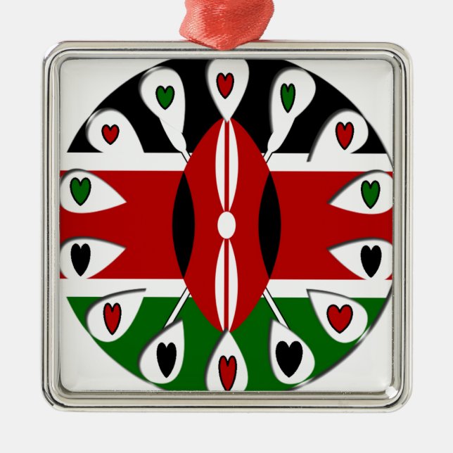 Ornamento De Metal Lovely Hearts Kenya: Flag Art Motif (Frente)