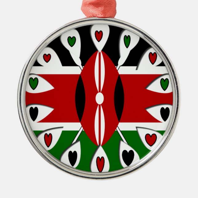 Ornamento De Metal Lovely Hearts Kenya: Flag Art Motif (Frente)