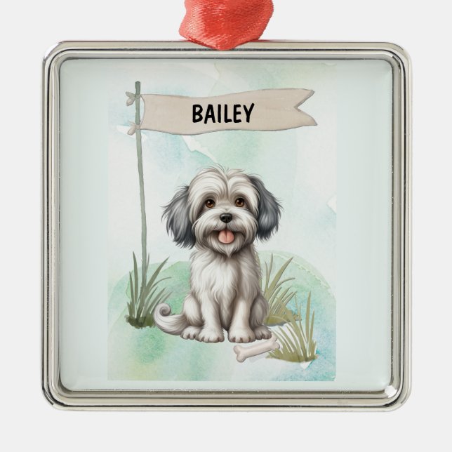 Ornamento De Metal Lowchen Watercolor Personalized Dog (Frente)