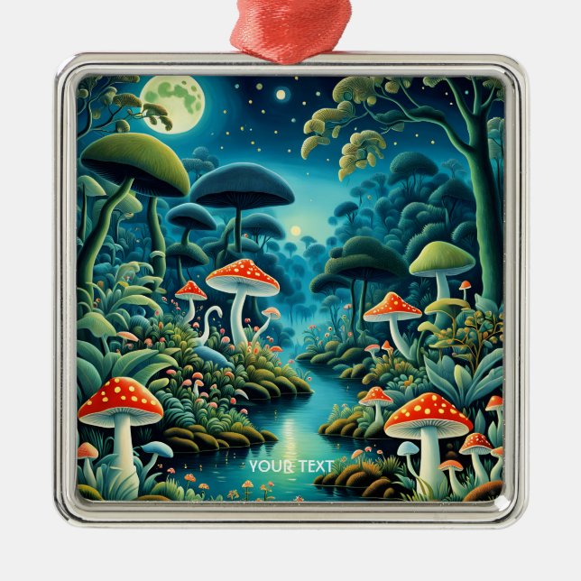 Ornamento De Metal Lua da Floresta dos Cogumelos Fantasy (Frente)