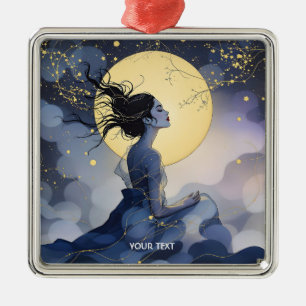 Ornamento De Metal Lua das Mulheres Bonitas Fantasy