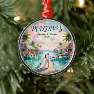 Ornamento De Metal Lua de Mel Personalizada nas Maldivas