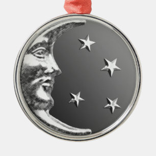 Ornamento De Metal Lua do art deco e estrelas - cinza/cinzas e prata
