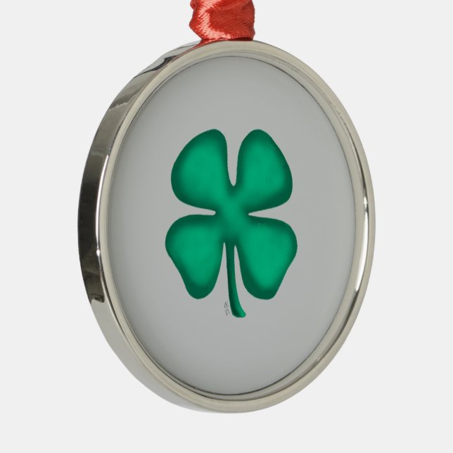 Ornamento De Metal Lucky 4 Leaf Irish Clover gray rd premium ornament (Direito )