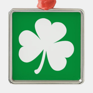 Ornamento De Metal Lucky Irish Shamrock   Verde e branco