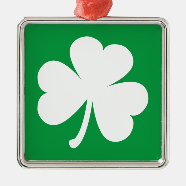 Ornamento De Metal Lucky Irish Shamrock | Verde e branco (Frente)