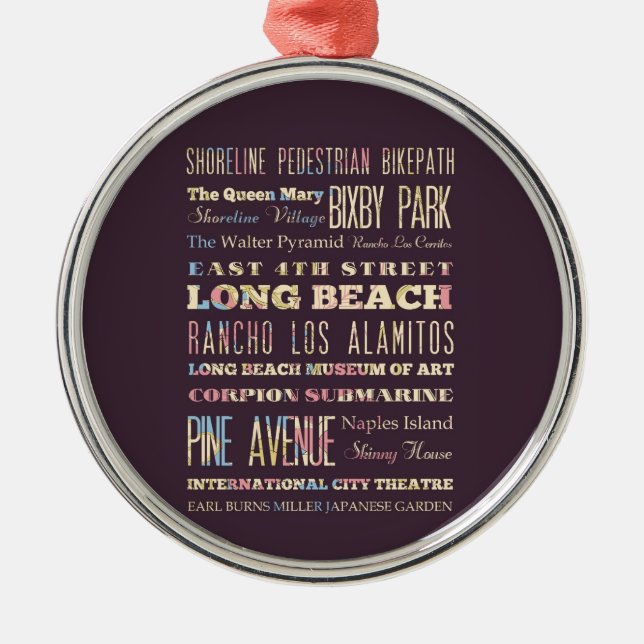 Ornamento De Metal Lugares famosos de Long Beach, Califórnia (Frente)